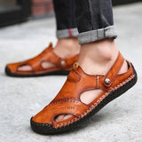 Men's Leather Summer Sandals Closed Toe Fisherman Shoes