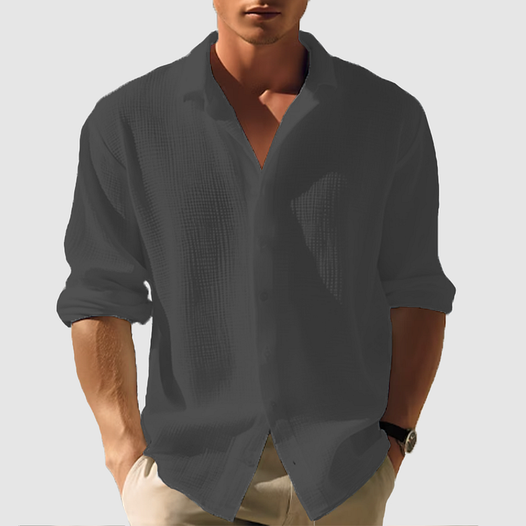 Men's Summer Cotton Textured Breathable Casual Long Sleeve Shirt