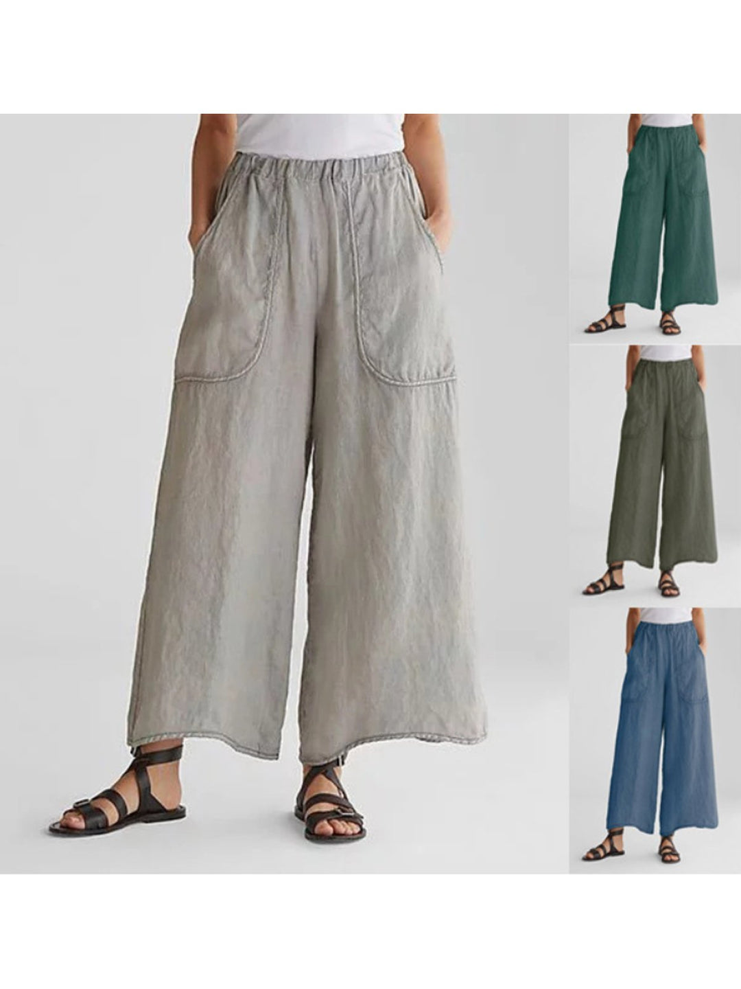 Women's Wide Leg Linen Trousers Summer Fashion Breathable Casual Pants