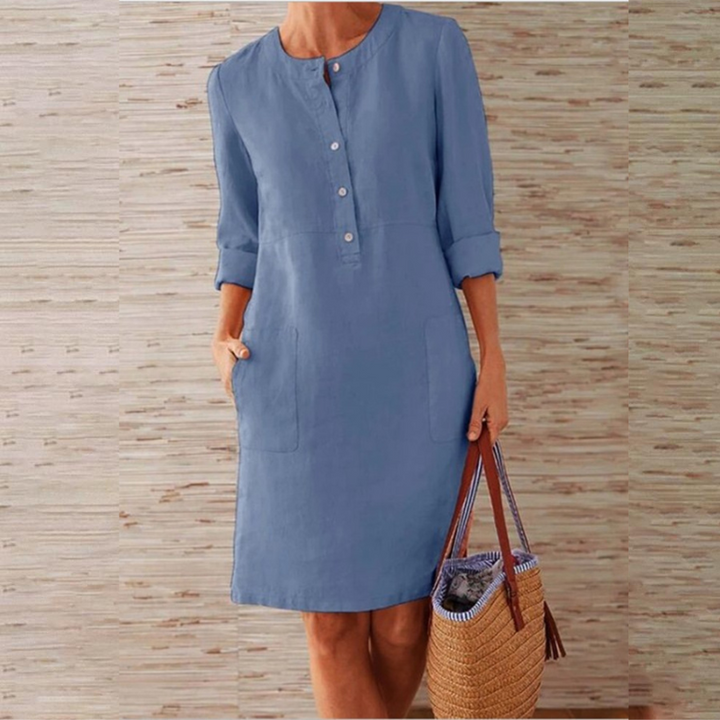 Women's Shift Dress Summer Fashion Breathable Cotton Linen Casual Mid-Length Gown