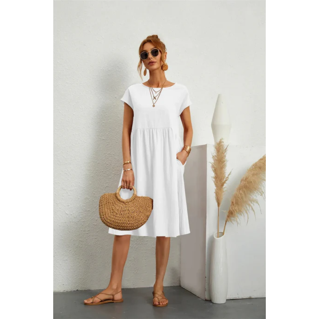 Smock Dress Women's Short Sleeve Linen Blend Casual A-Line Tunic