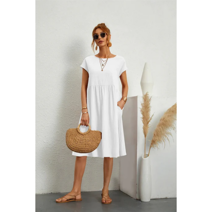 Smock Dress Women's Short Sleeve Linen Blend Casual A-Line Tunic