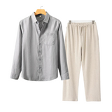 Men's Linen Shirt and Pants Set Summer Fashion Breathable Cotton Linen Outfit Set