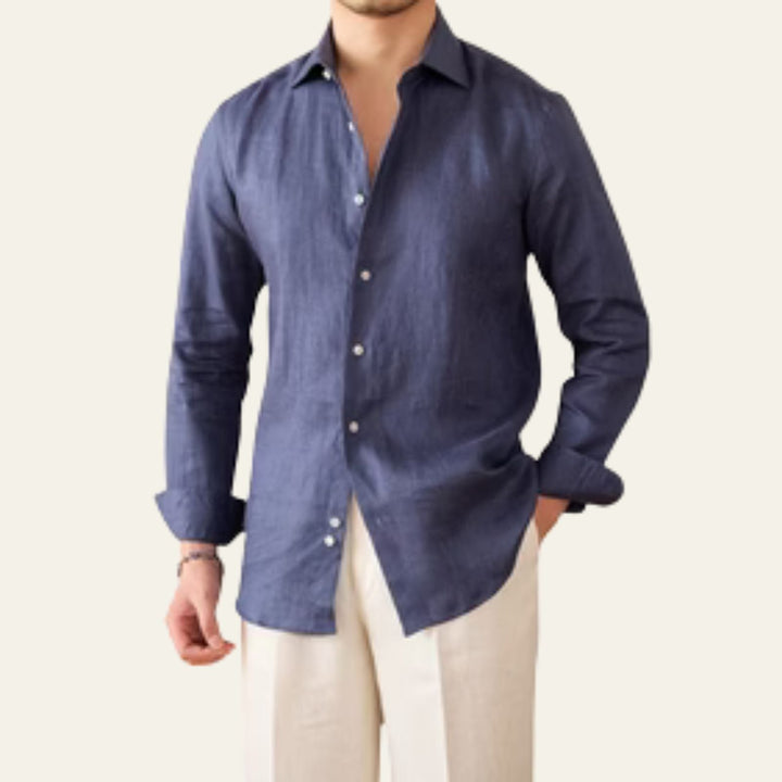 Men's Linen Blend Long Sleeve Casual Button Down Shirt