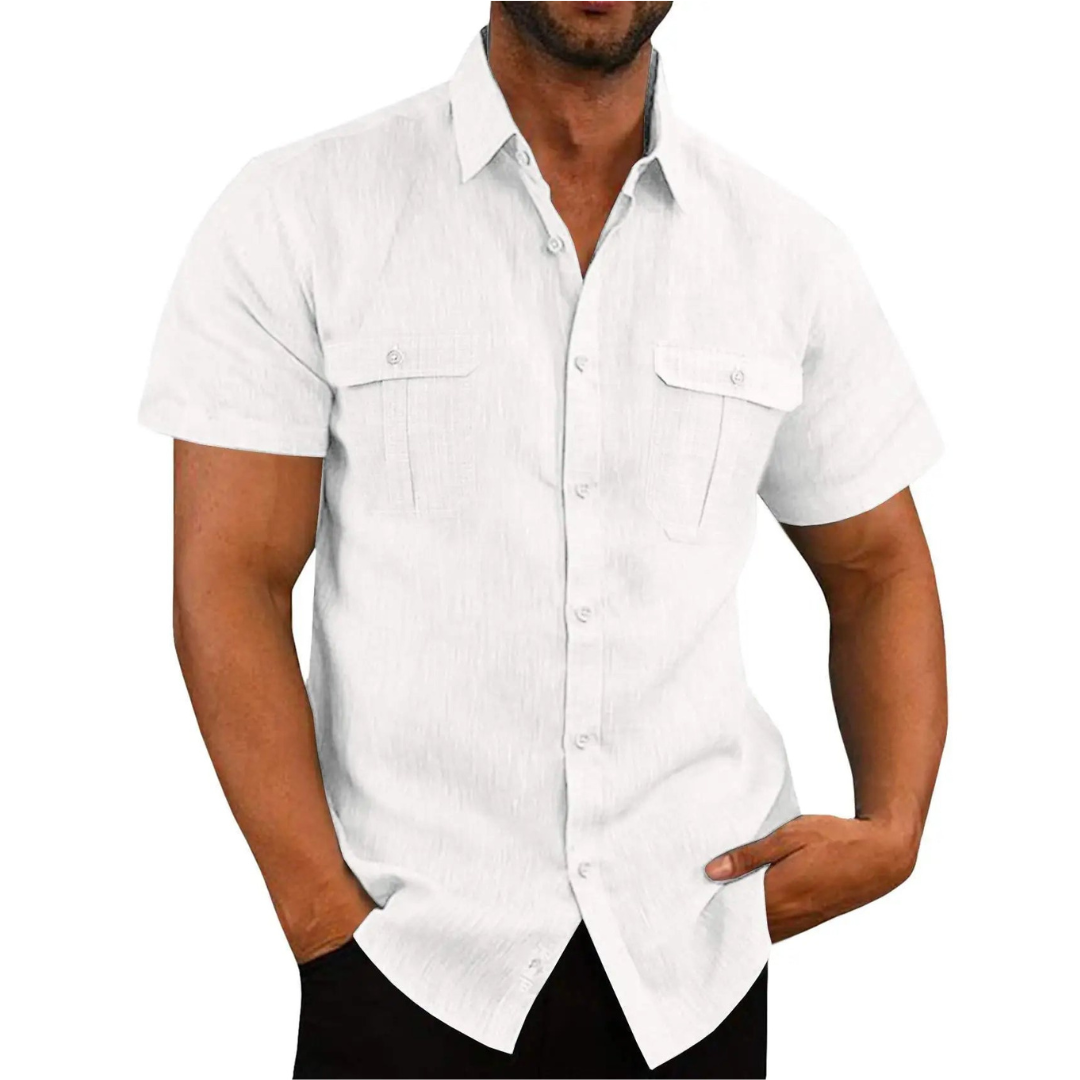 Men's Casual Linen Blend Short Sleeve Button Down Safari Shirt