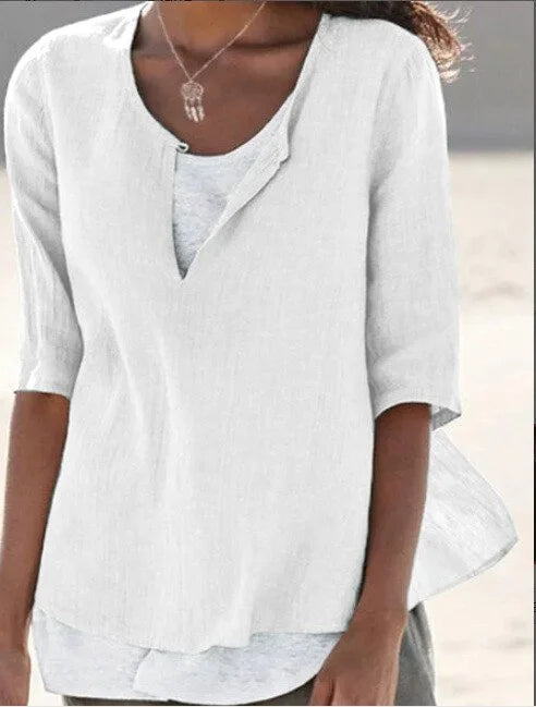 Women's Knit Layered Tunic V-Neck Loose Fit Blouse