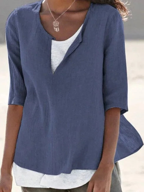 Women's Knit Layered Tunic V-Neck Loose Fit Blouse