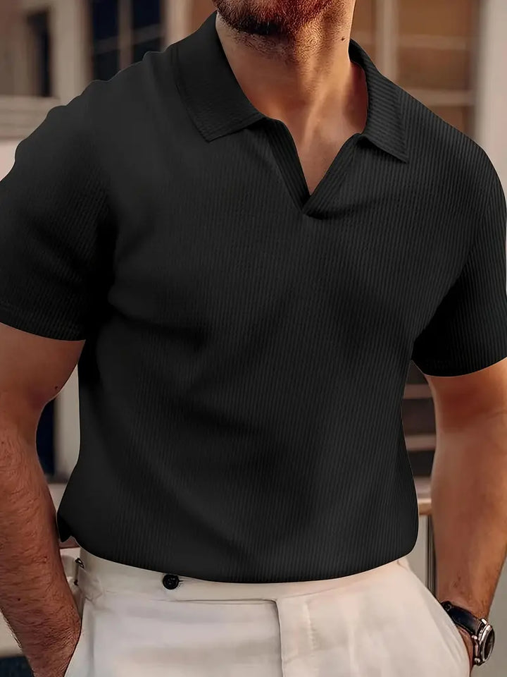 Short Sleeve Polo Shirt Textured Cotton Knit Summer Menswear