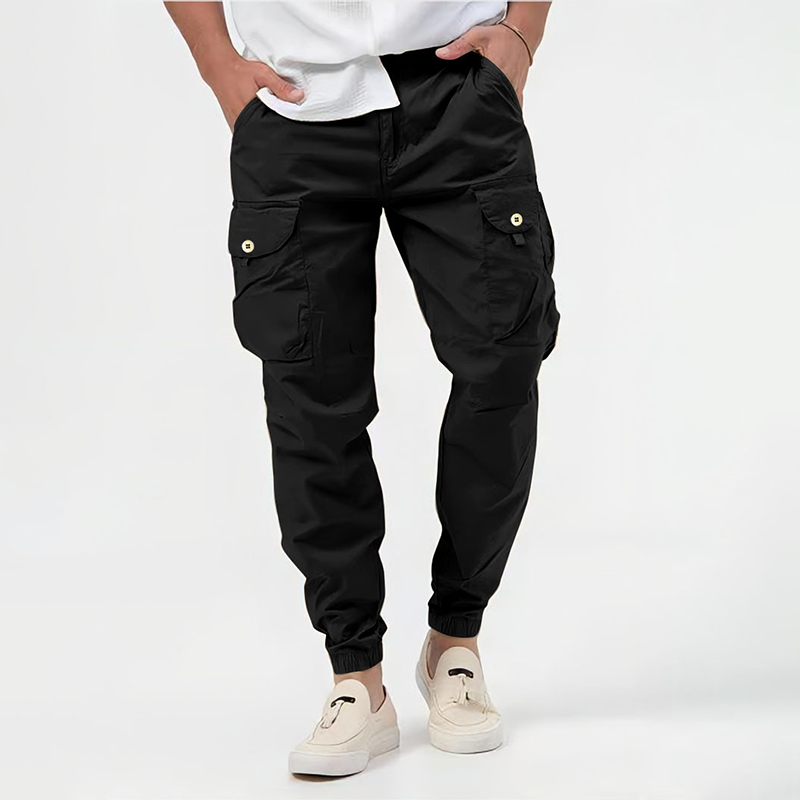 Men’s Fleece Cargo Joggers Slim Fit Tapered Cuffed Trousers