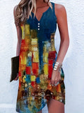 Sleeveless Shift Dress Women's Summer Cotton V-Neck Printed Casual Sun Dress