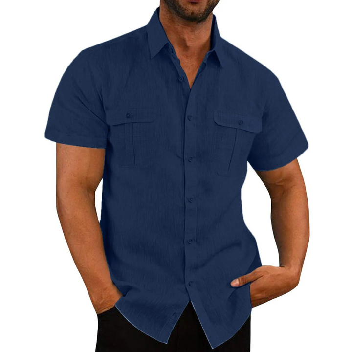 Men's Casual Linen Blend Short Sleeve Button Down Safari Shirt