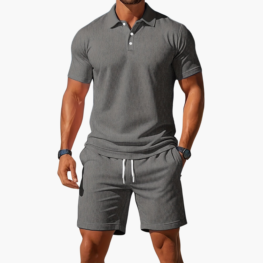 Men's Premium Knit Polo and Shorts Two Piece Set