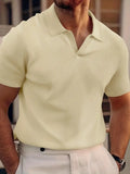 Short Sleeve Polo Shirt Textured Cotton Knit Summer Menswear