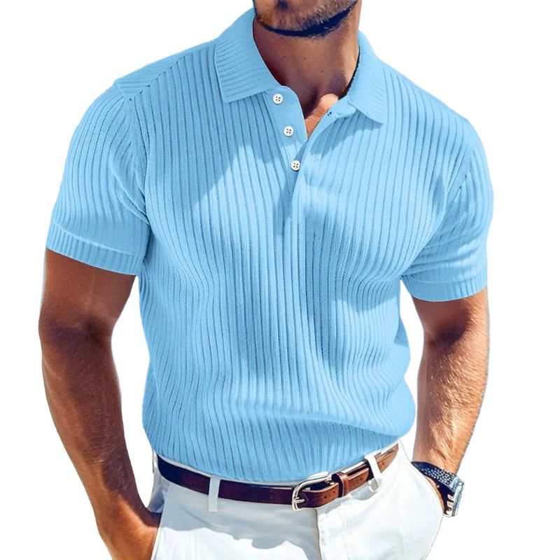 Men's Knit Polo Shirt Cotton Short Sleeve Textured Summer Top