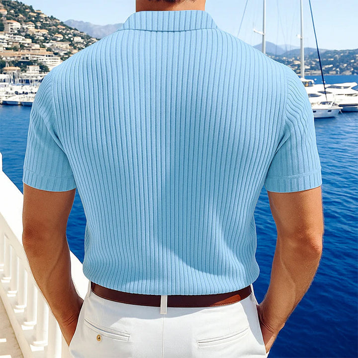 Men's Knit Polo Shirt Cotton Short Sleeve Textured Summer Top