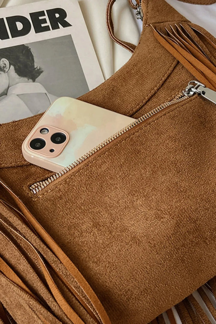 Suede Tassel Fringe Shoulder Bag for Women Summer Festival Style