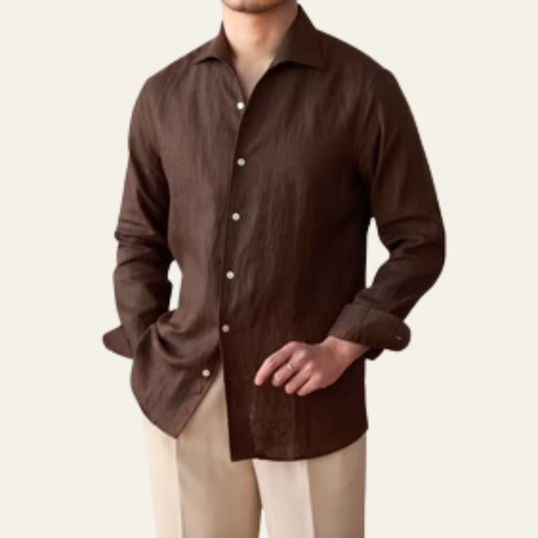 Men's Linen Blend Long Sleeve Casual Button Down Shirt