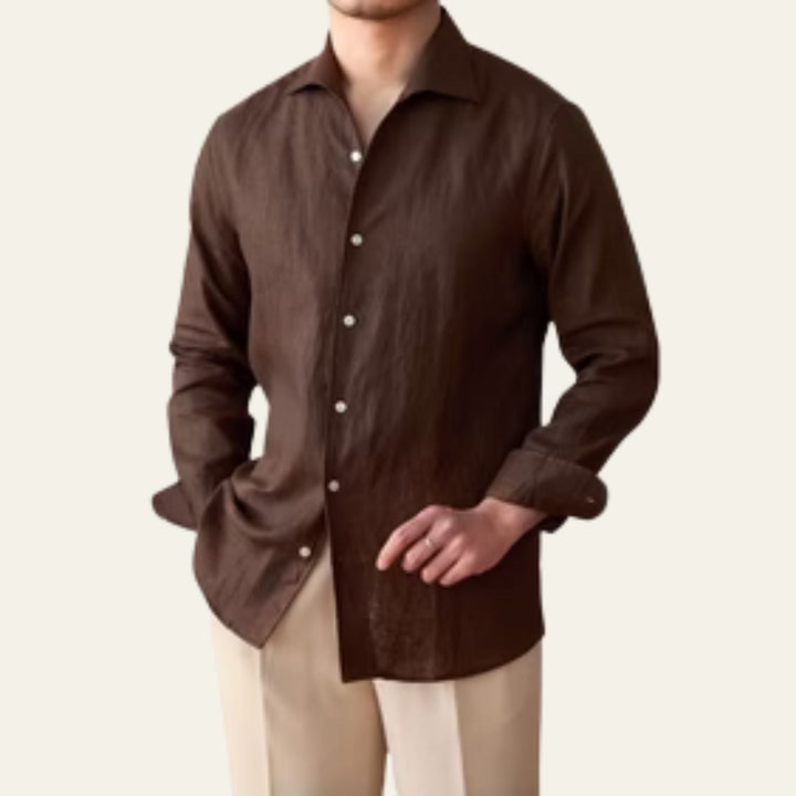 Men's Linen Blend Long Sleeve Casual Button Down Shirt