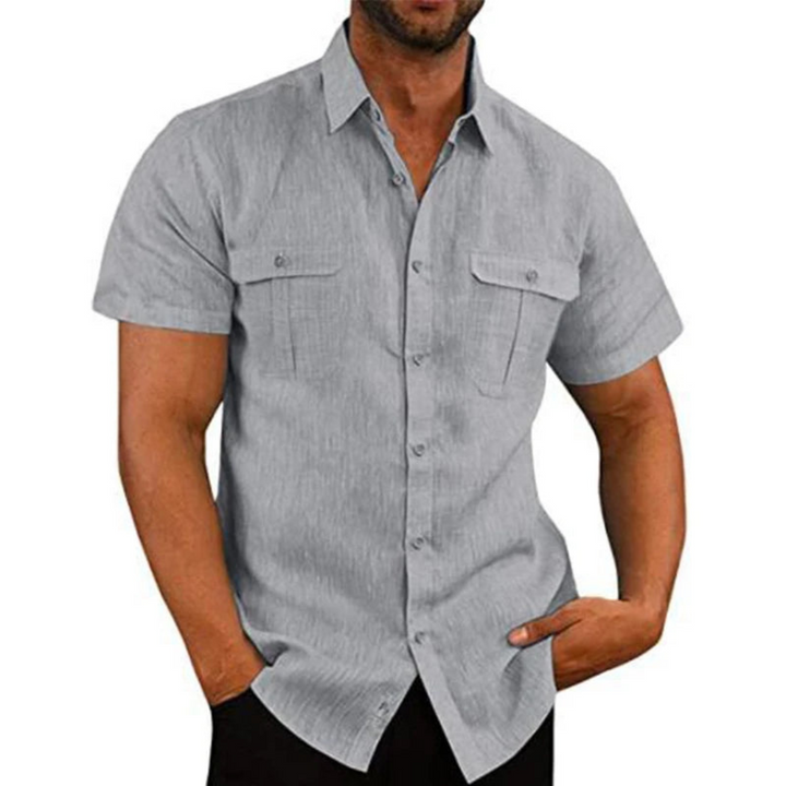 Men's Casual Linen Blend Short Sleeve Button Down Safari Shirt