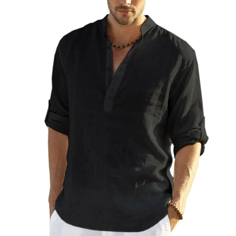 Relaxed Linen Shirt for Men | Long Roll-Up Sleeves