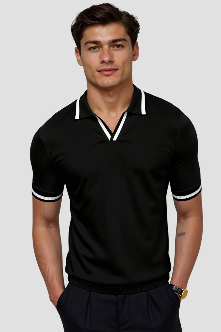 Men's Knit Polo Shirt Short Sleeve Open Collar Smart-Casual Top
