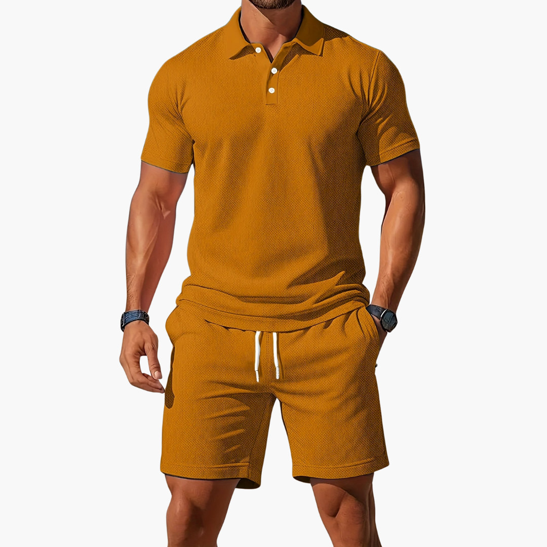 Men's Premium Knit Polo and Shorts Two Piece Set