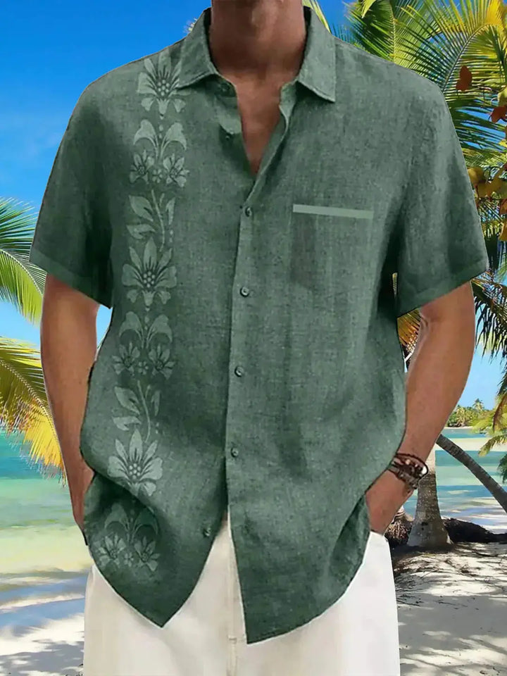 Cotton Short Sleeve Button Down Men's Summer Print Shirt