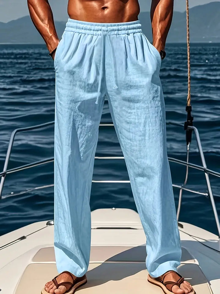 Men's Cotton Linen Trousers Lightweight Summer Beach Pants