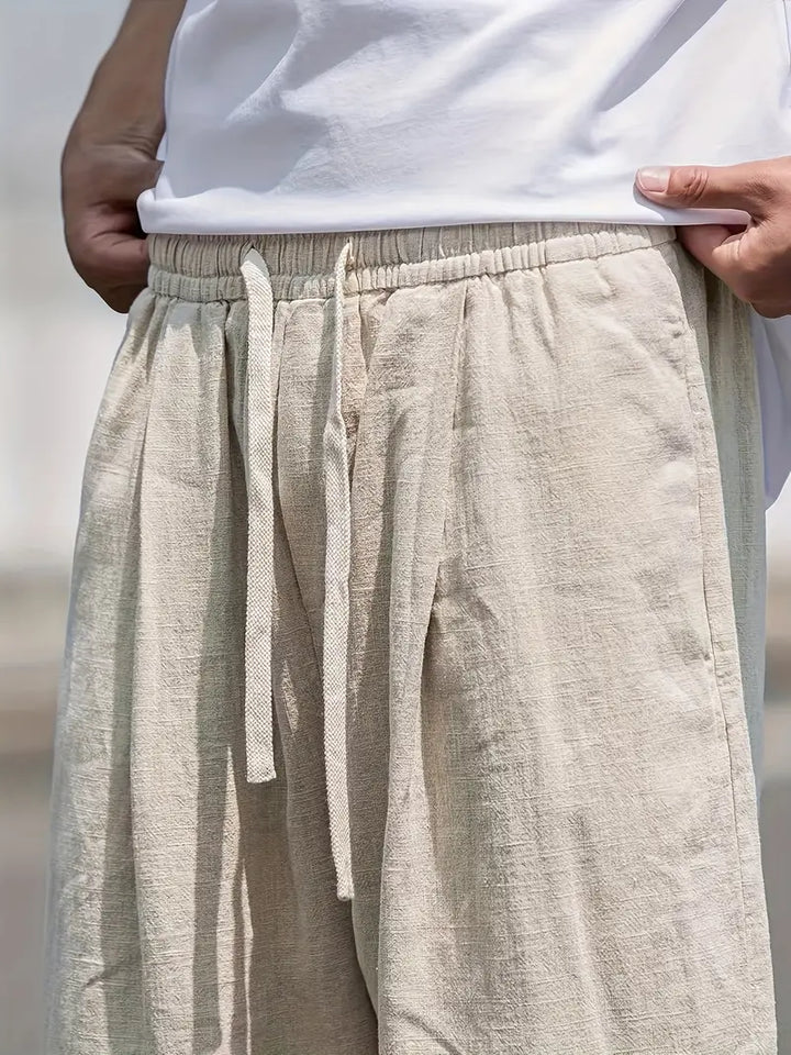 Men's Cotton Linen Trousers Relaxed Fit Wide Leg Casual Pants for Summer
