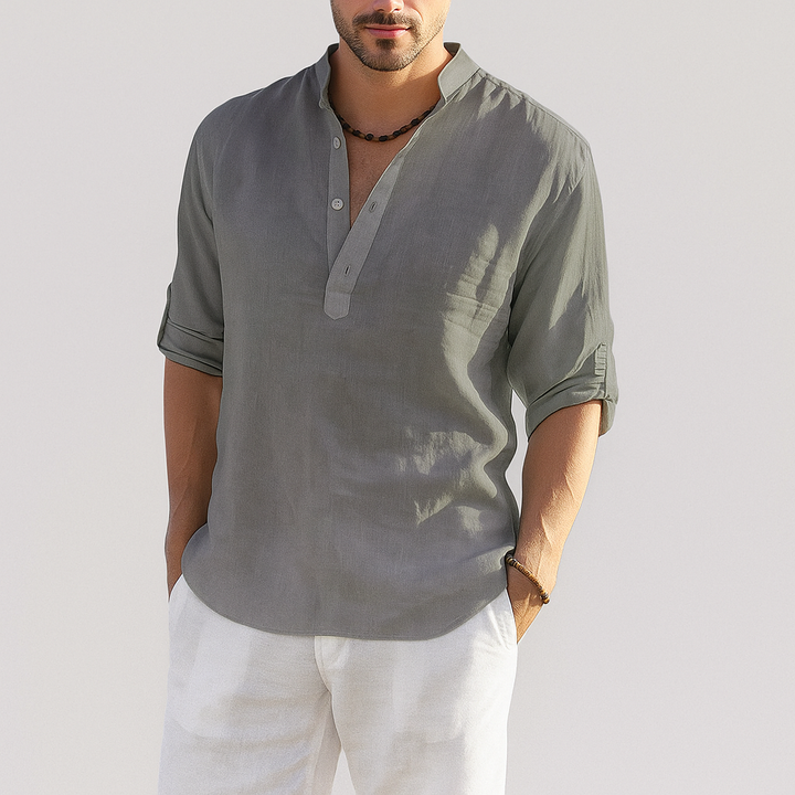 Henley Shirt Men's Cotton Linen Breathable Casual Top