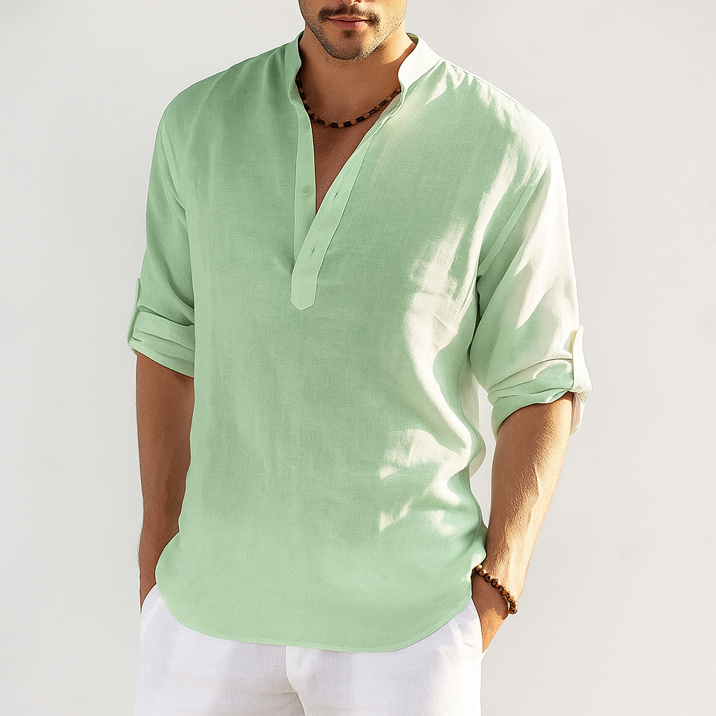 Henley Shirt Men's Cotton Linen Breathable Casual Top