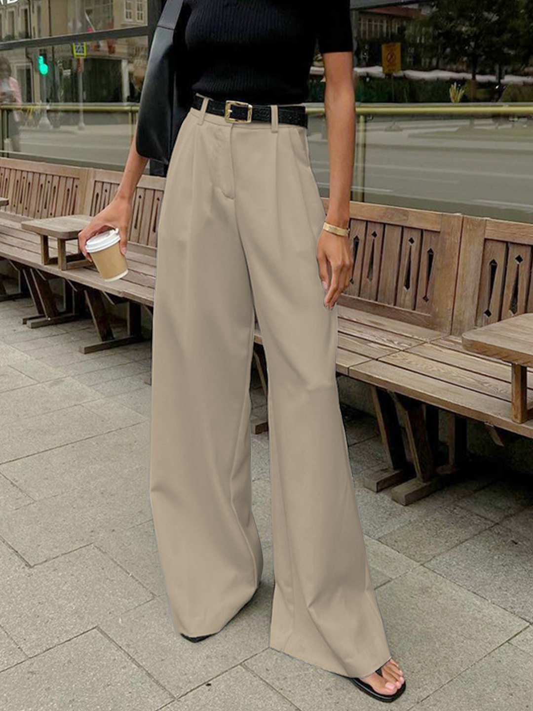 Wide Leg Trousers Women's High Waisted Breathable Summer Blend Tailored Pants