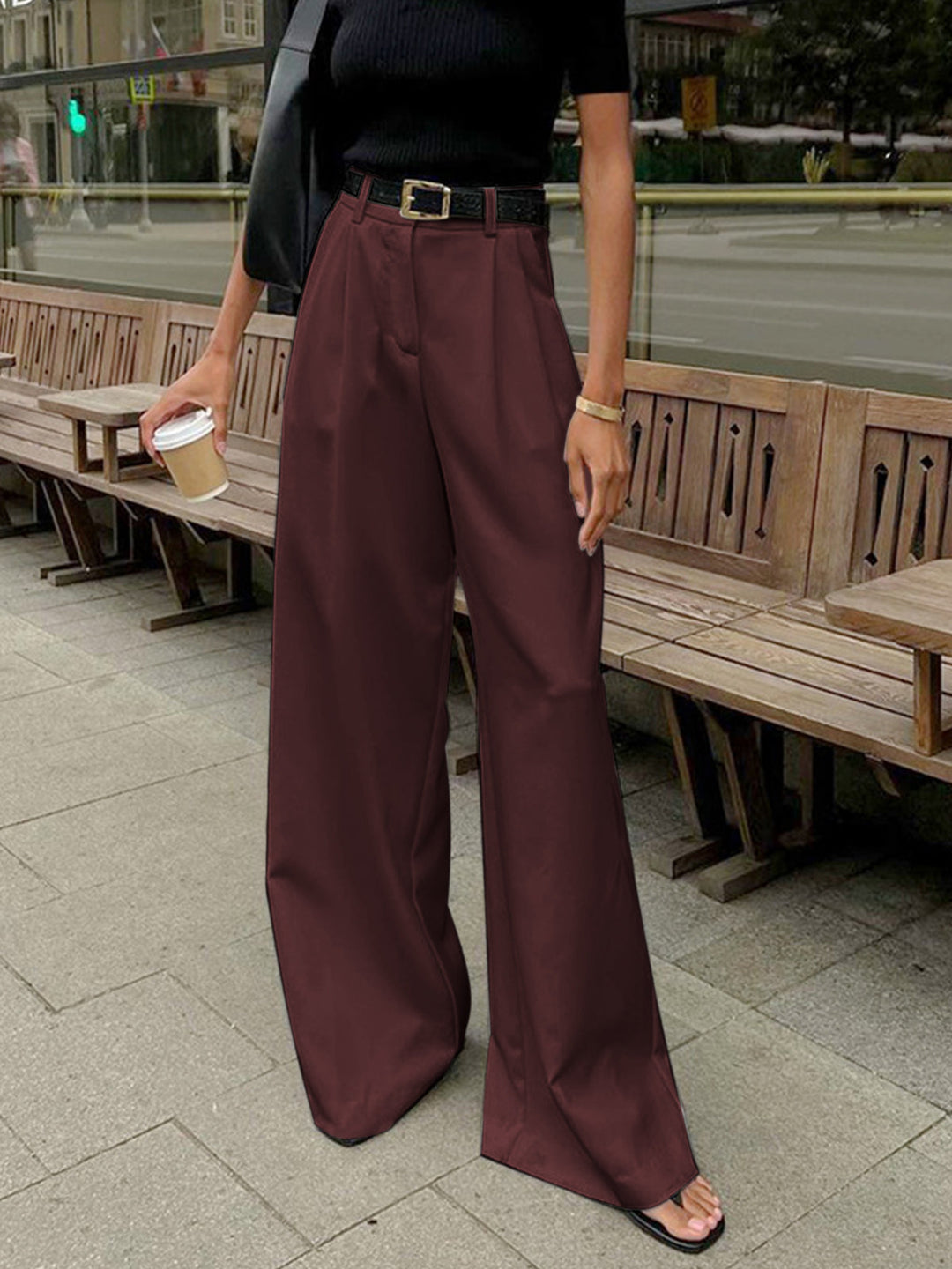 Wide Leg Trousers Women's High Waisted Breathable Summer Blend Tailored Pants