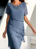 Women's Layered Chiffon Dress Short Sleeve Summer Wedding Guest Party Wear