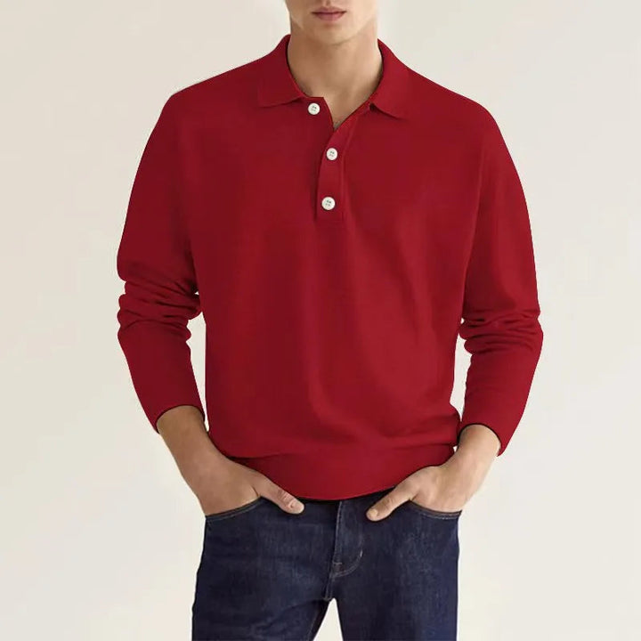 Men's Merino Wool Knit Long Sleeve Polo Shirt