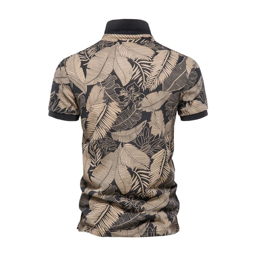 Cotton Men's Summer Leaf Print Polo Shirt