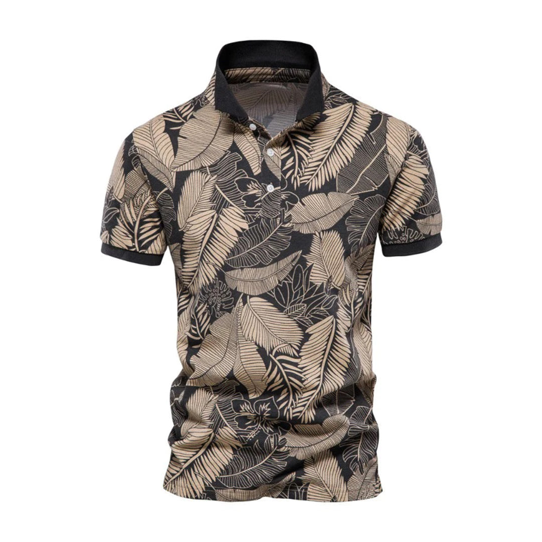 Cotton Men's Summer Leaf Print Polo Shirt