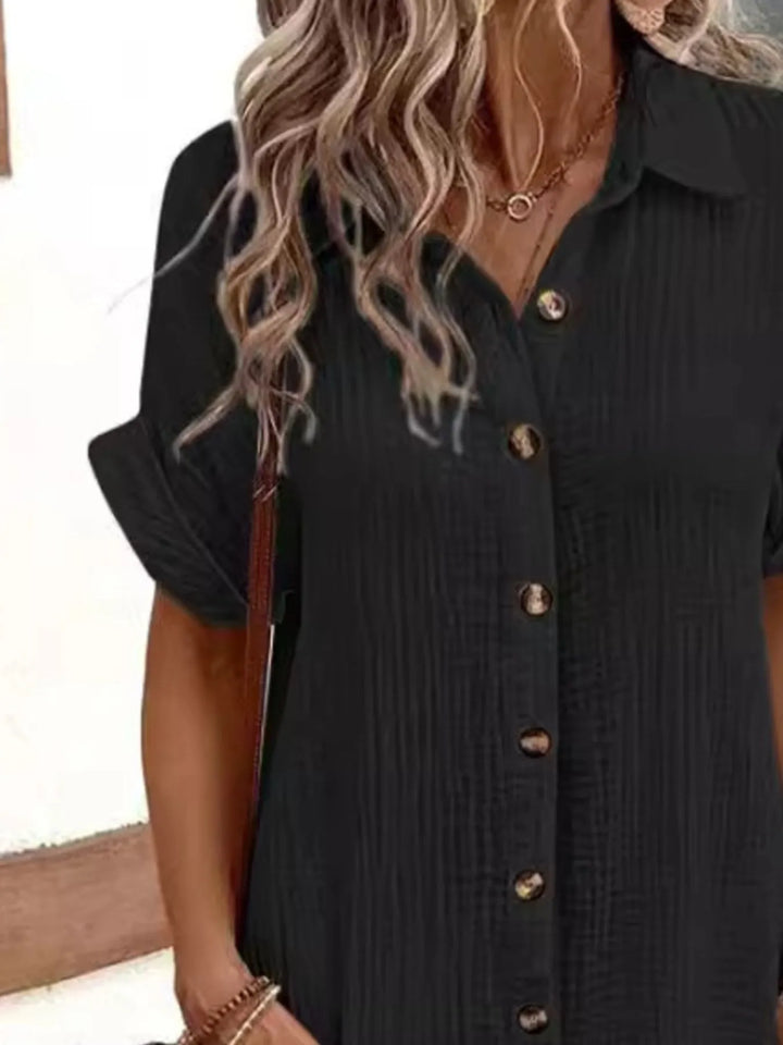 Cotton Shirt Mini Dress with Pockets for Women Summer