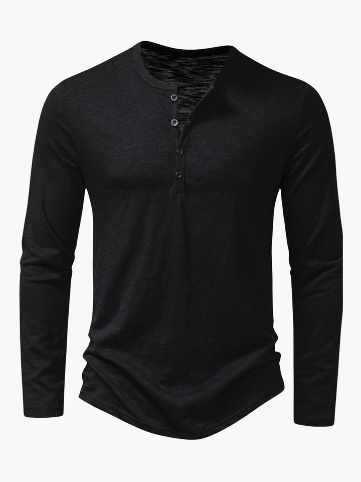 Summer Cotton Men's Long Sleeve Henley T-Shirt