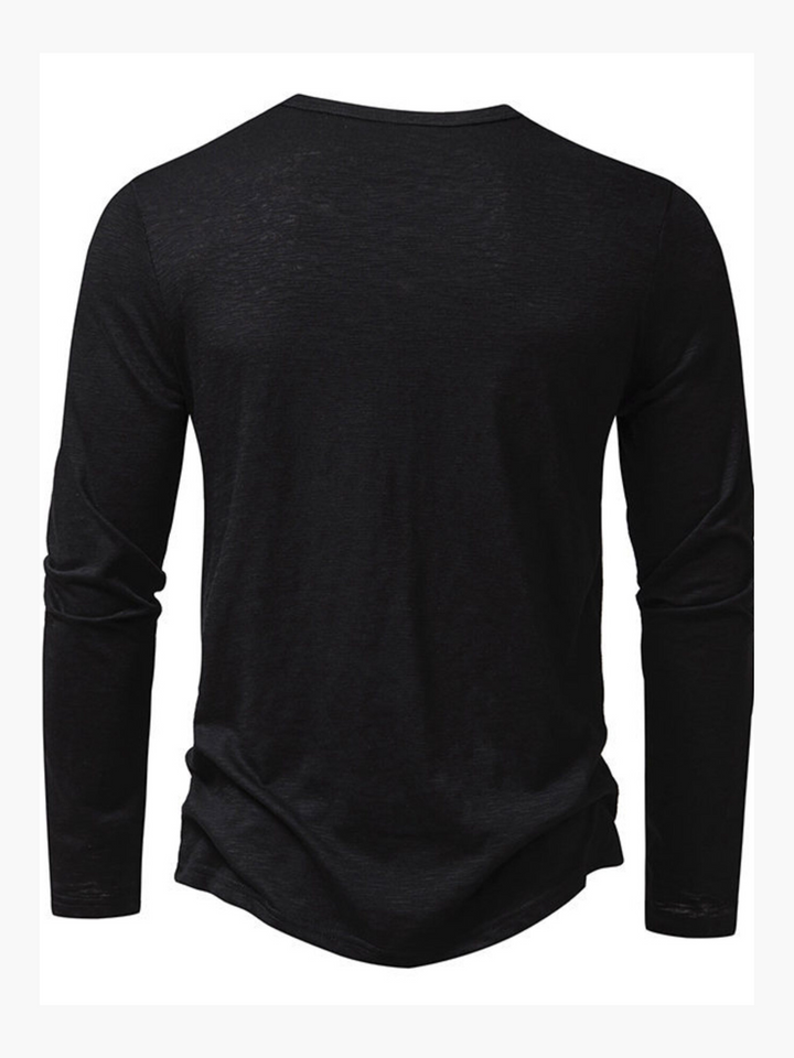 Summer Cotton Men's Long Sleeve Henley T-Shirt