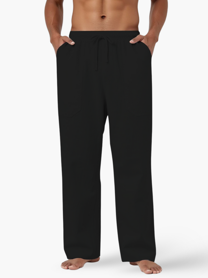 Men's Linen Blend Drawstring Casual Summer Trousers Breathable Lightweight