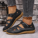 Women's Leather Cutout Sandals Breathable Summer Flat Shoes