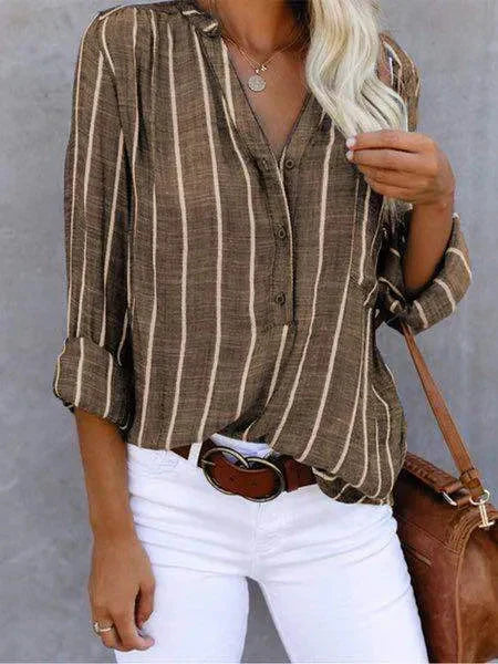 Blouse Striped For Women | Summer  | Brown