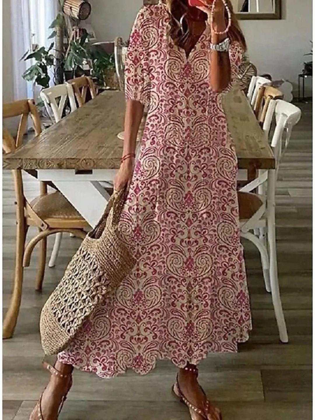 Bohemian-Inspired Maxi Dress | Flowy Fit | Pink