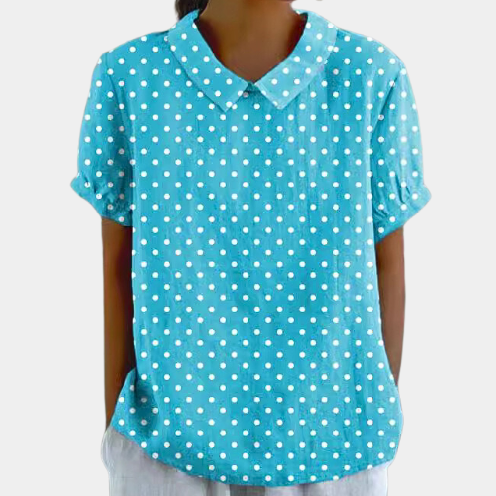 Short Sleeve Cotton Blouse Floral Peter Pan Collar Women's Casual Summer Top