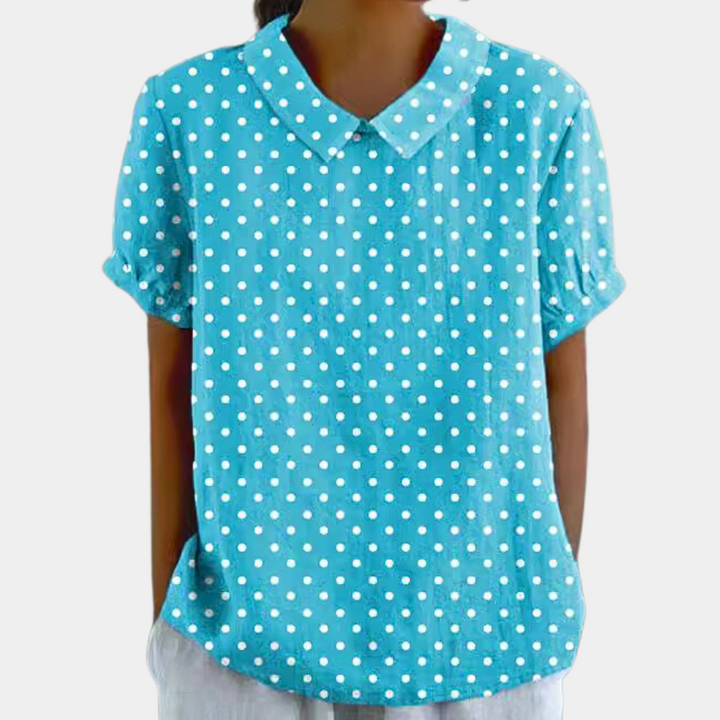 Short Sleeve Cotton Blouse Floral Peter Pan Collar Women's Casual Summer Top