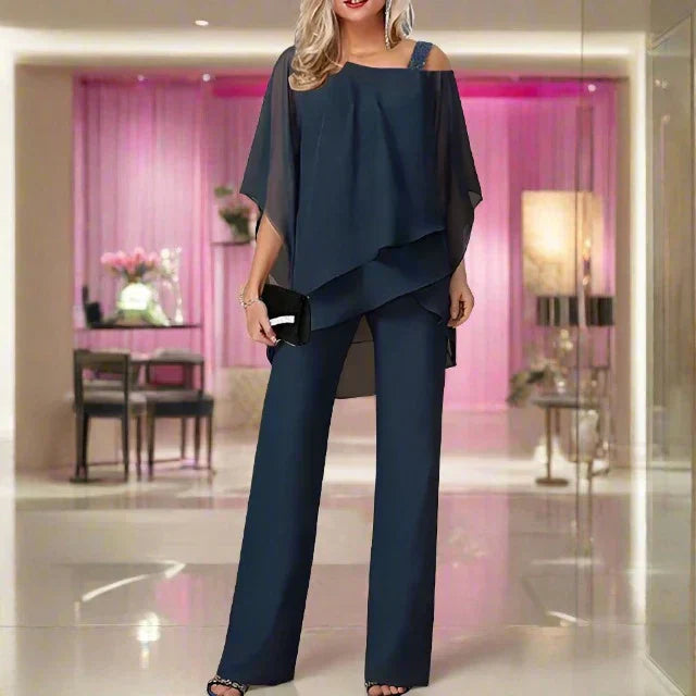 Chiffon Jumpsuit with Overlay Women's Summer Evening Two Piece Set