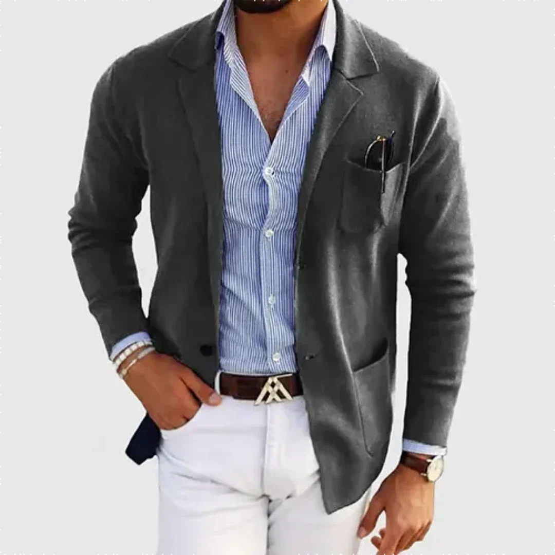 Men’s Slim Fit Merino Wool Blend Knit Blazer Cardigan