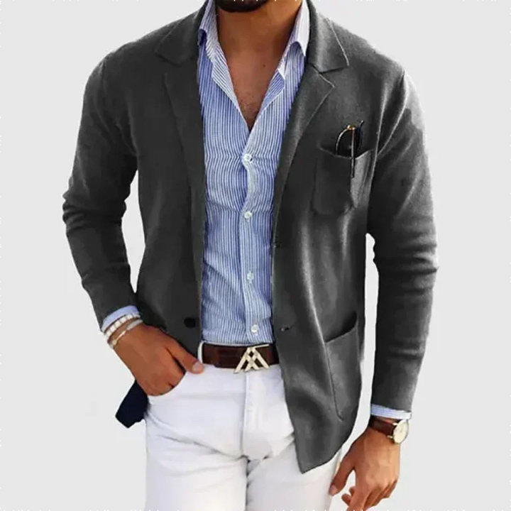 Men’s Slim Fit Merino Wool Blend Knit Blazer Cardigan