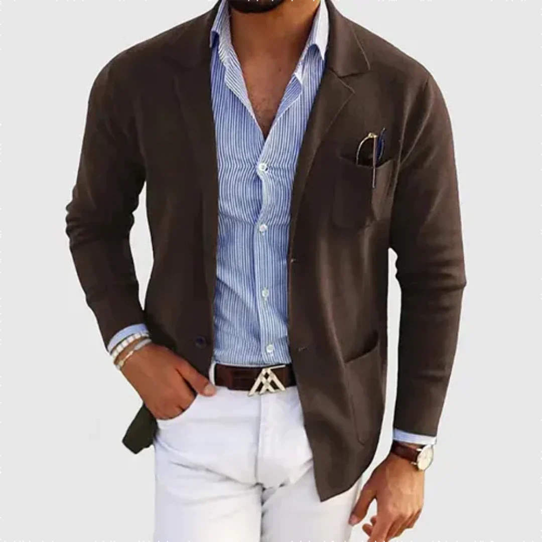 Men’s Slim Fit Merino Wool Blend Knit Blazer Cardigan
